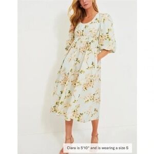 Tuckernuck Aqua Watercolor Marlena Dress Green Floral Cotton Midi NWT Medium